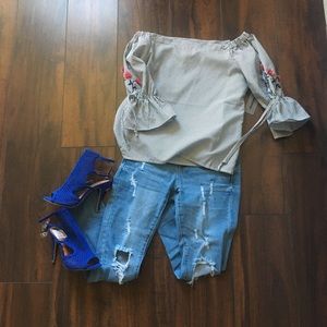 Off shoulder striped blouse